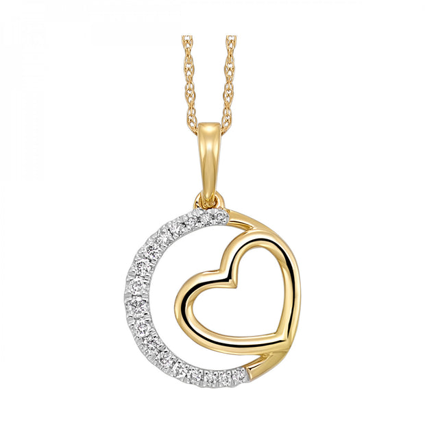 10kt Yellow Circle Heart  Pendant With 17 Round Diamonds  .12ctw H/I I