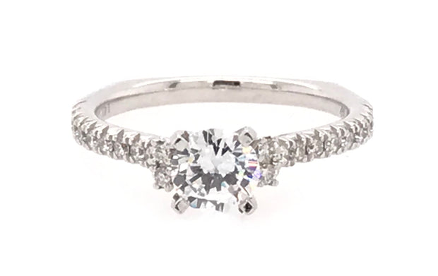 14K White Gold Engagement Ring With 4 Round Diamonds On Either Side Of Center Stone And 11 Round Diamonds On The Sides .23Ct Tdw I1 HI Size 7, CZ Center Goes with WB110-1287