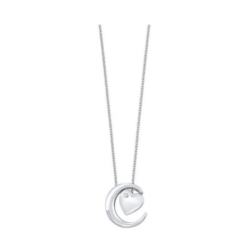 Sterling Silver Moon/Heart Fashion Pendant With 1 Round Diamond .02tdw