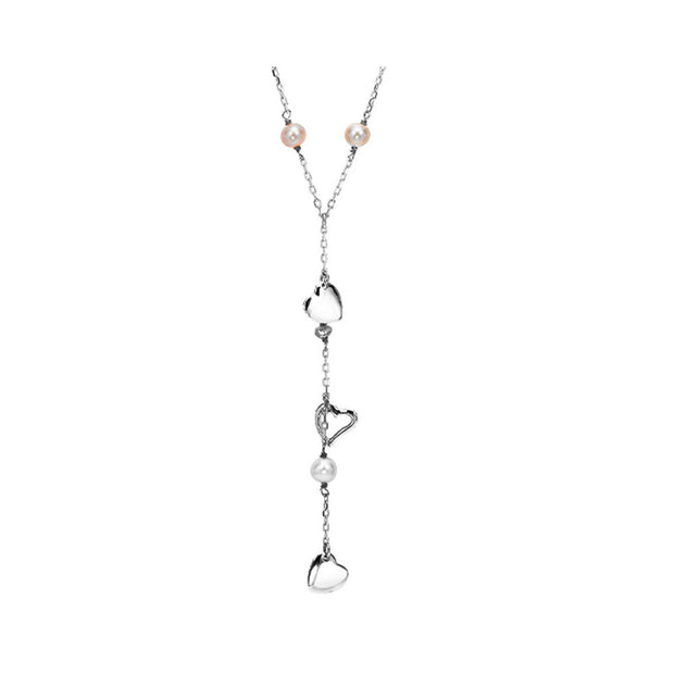 Sterling Silver PearlDangle Heart Necklace