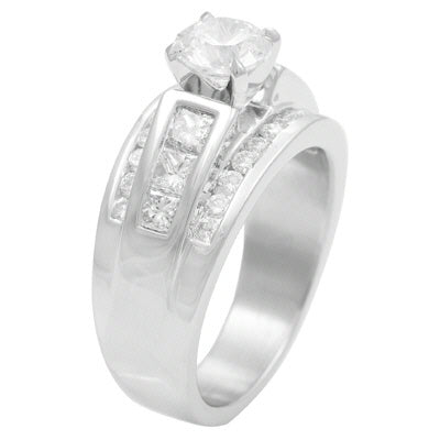 14kt White Gold 3 Row Engagement Ring With 8 Princess Cut Dimaonds .89