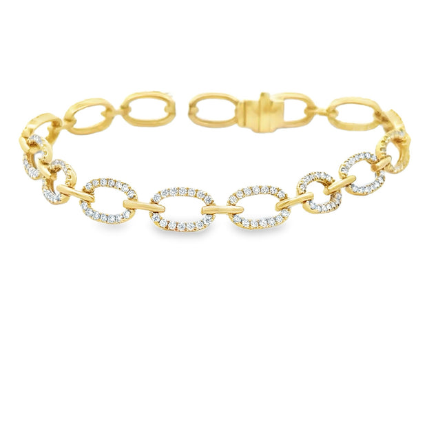 Lady's Yellow 14 Karat Dimamond Cable Link Bracelet Length 7.25 With 2