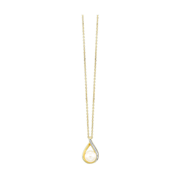 14Kt Yellow Gold Pearl Pendant With 10 Round Diamonds .02Tdw H/I I1