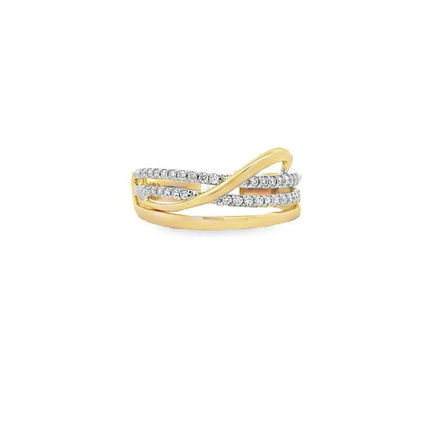 Lady's Tt White & Yellow 14 Karat Diamond Crossover Fashion Ring Size