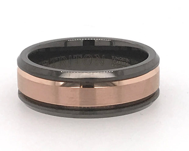 8mm Gun-Grey With Satin Rose Center Tungsten Band