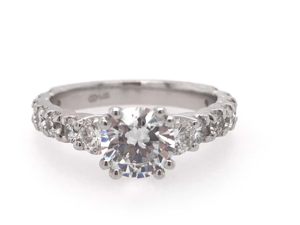 14Kt White Gold Engagement Ring With 15 Round Brilliant Diamonds 1.00Ct Tdw I1 HI With Cz Center  Goes With 110-1008
