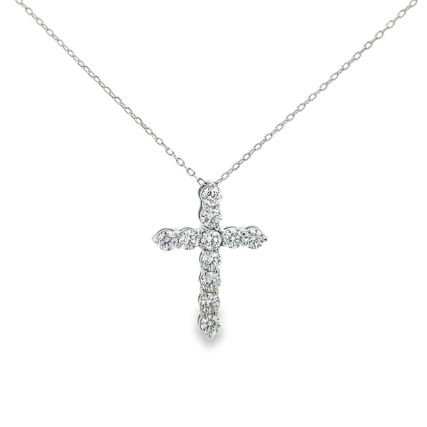 Lady's White 14 Karat Diamond Cross Pendant Length 16 And 18 With 11 =