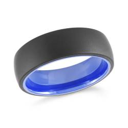 Black Tungsten Band 7mm Brushed With Blue Inside Size 10