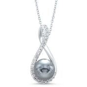 Sterling Silver Pendant with 1 Gray Pearl and 22 Round Diamonds .02ct TDW I2 IJ