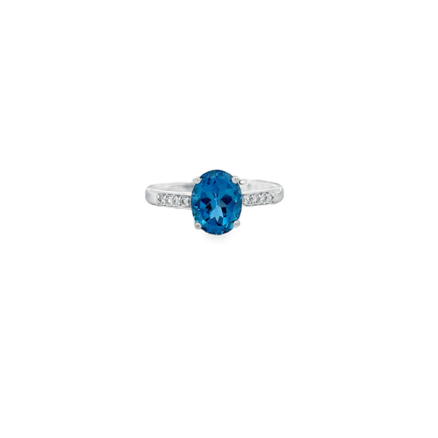 Lady's White 14 Karat Topaz Fashion Ring With One = 2.31Ct Oval Blue T