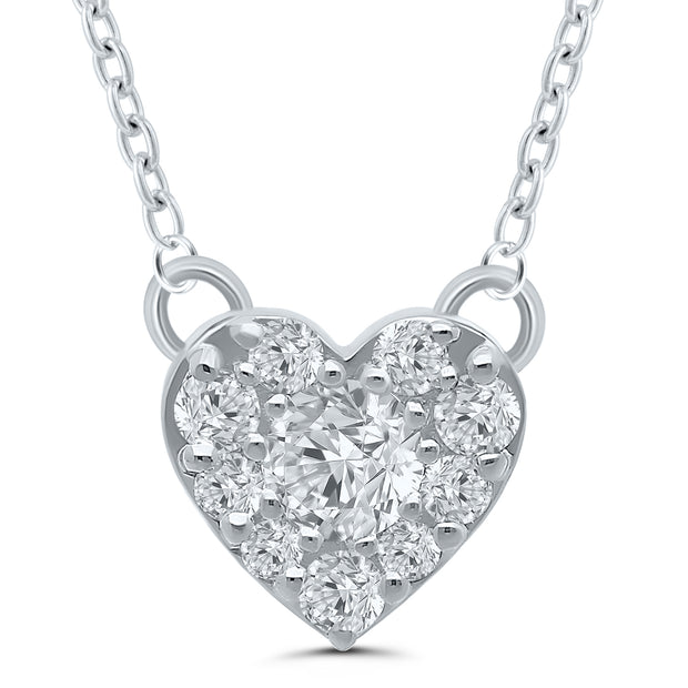 Sterling Silver Heart Shaped Necklace With 10 Diamonds .25 Tdw H/I I2