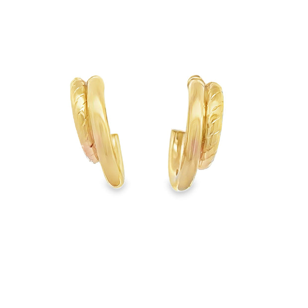 Vintage 14Kt Yellow Gold 20Mm Diamond Cut Small Twist Double Open Hoop