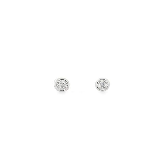 Lady's White 14 Karat Diamond Bezel Set Stud Earrings With 2 = 0.25Tw