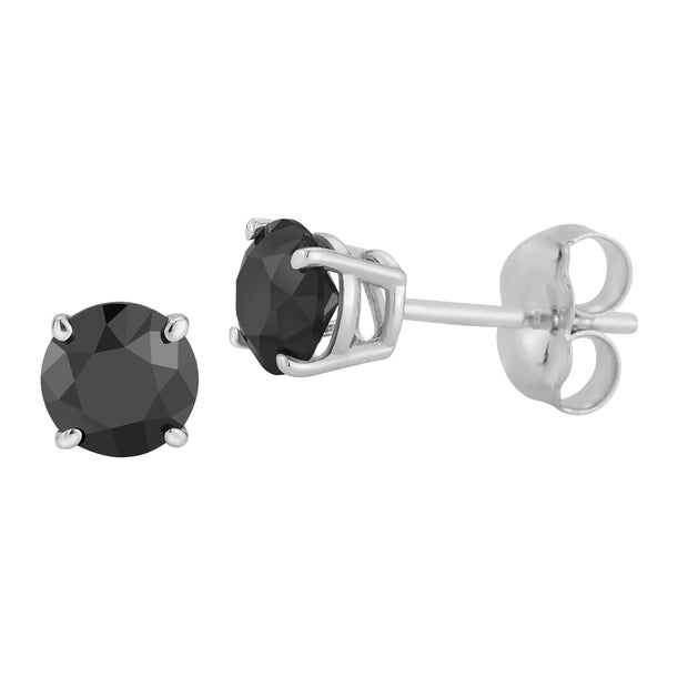 14 Kt White Gold .76 Tdw Black Diamond Stud Earrings With Friction Pos