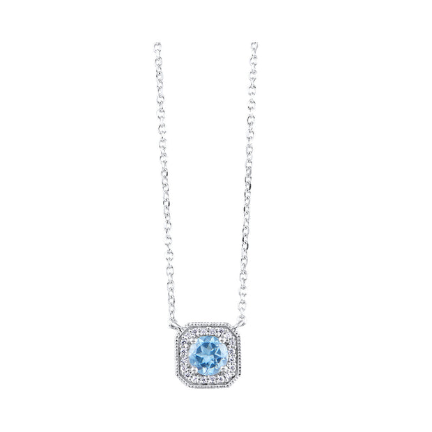10Kt White Gold Diamond 1/20Ctw & Blue Topaz 5/8Ctw 18" Necklace With