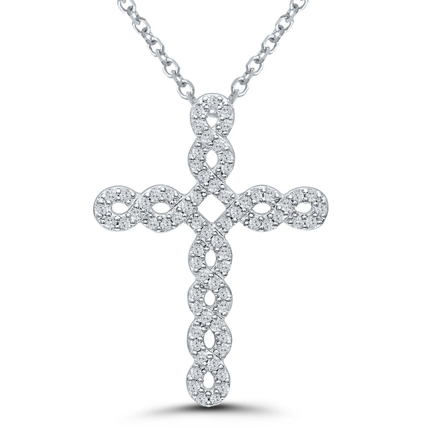 10Kt White Gold Cross Pendant With 69 Diamonds .20 Tdw H/I I2 On 18" D