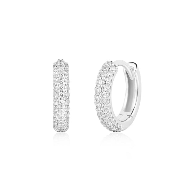 Sterling Silver Pave CZ Huggie Hoop Earrings