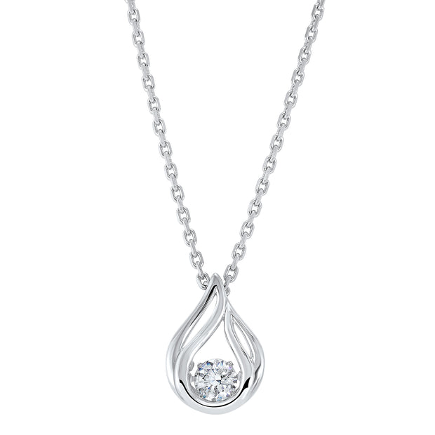 Sterling Silver "Rhythm Of Love" Pendant With 1 CZ On 18" Adjustable Sterling Silver Diamond Cut Cable Chain