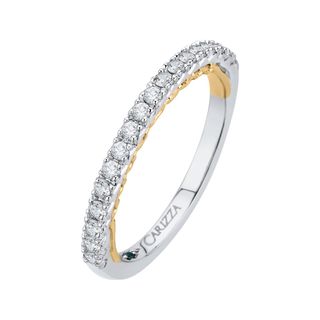14K Two Tone Wedding Band With 18 Round Diamonds .33Ct Tdw Vs2 H And Yellow Gold Scrolling Underneath Shank Goes With Er100-1056