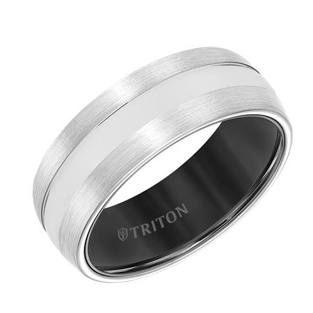 8mm Tungsten Carbide Comfort Fit Band With Black Interior, Satin Finish And Bright CenterSize 10