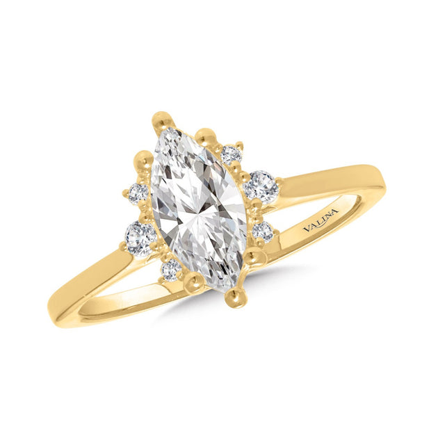 14kt Yellow Gold Ring 1.00ct Marquise CZ Center With 6 Round Diamond H