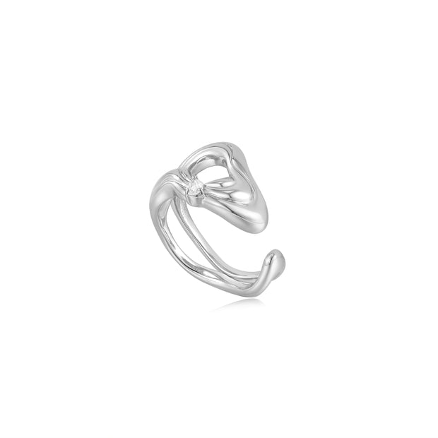Sterling Silver Twisted Wave Wide Adjustable Ring