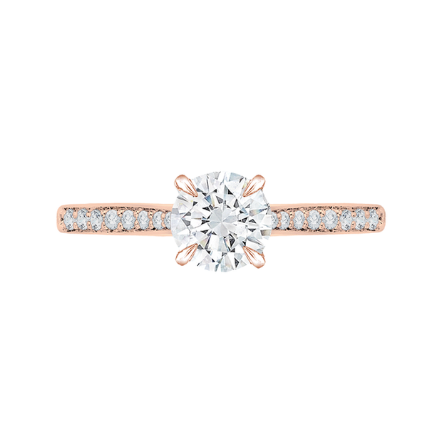 14K Rose Gold Round Cut Diamond Solitaire With Accents Engagement Ring