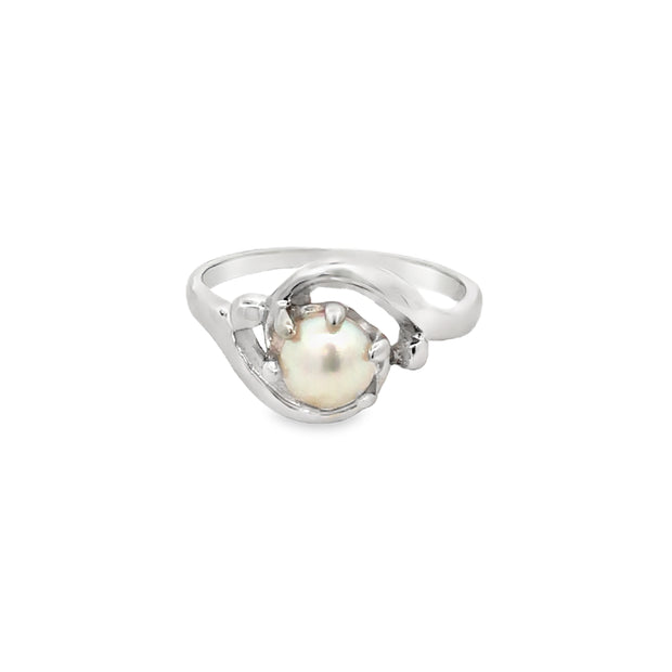 Vintage 10Kt White Gold Ring With One 5.5Mm Pink 1/2 Drilled Akoya Pea
