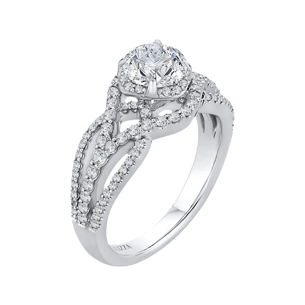 14K White Gold Round Diamond Engagement Ring Mounting With 103 Diamond