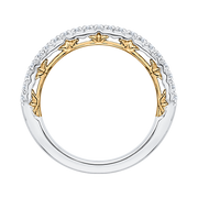 14Kt Two Tone Carizza Wedding Band with 22 Round Prong Set Diamonds with Yellow gold scrolling under setting .22Ct TDW VS1 GHGoes with 100-1193