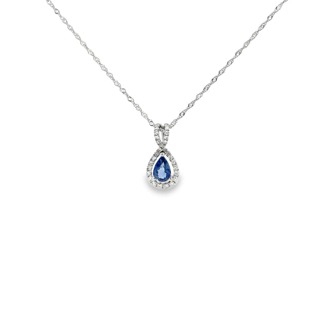 Lady's White 14 Karat Sapphire Pendant Length 18 With One = 0.56Ct Pea