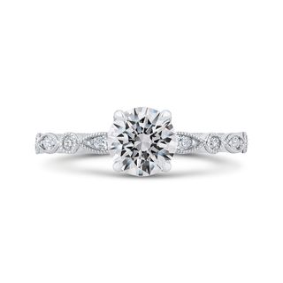 14K White Gold Round Diamond Engagement Ring Mounting With 17 Diamonds