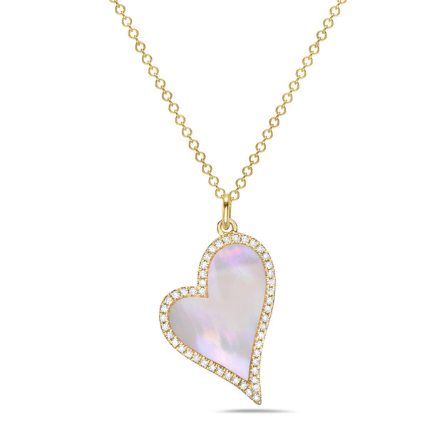 14Kt Yellow Gold Heart Shaped Pendant With Pink 1.63 Tgw Mother Of Pea