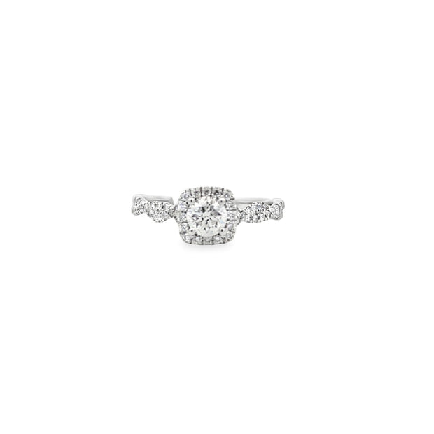14k White Gold Natural Diamond Engagement Ring With 1 Round Center Dia