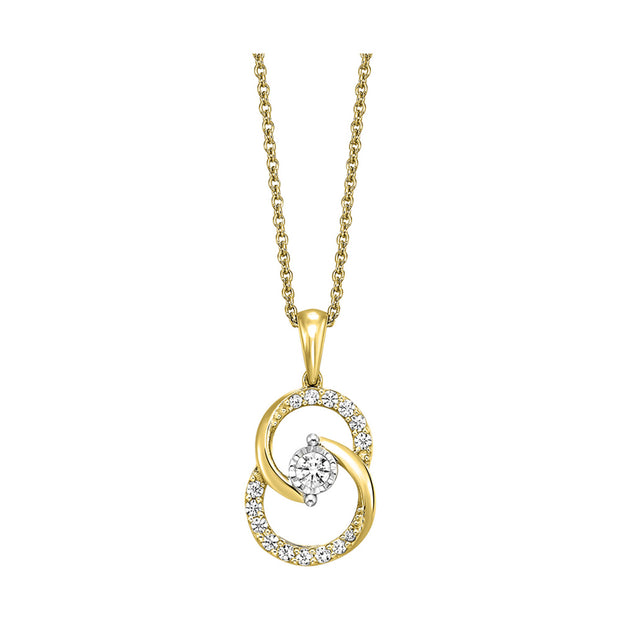 Lady's Yellow 10 Karat Diamond Two Circle Pendant Length 18 With 16 =