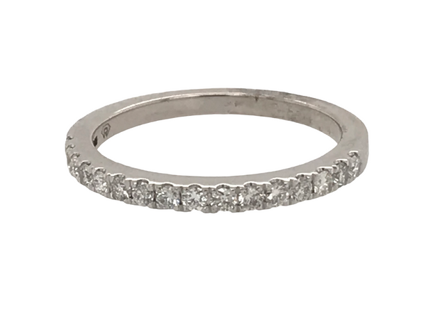 14Kt White Gold Wedding Band With 16 Round Brilliant Diamonds .33 Ct Tdw Si2 GH. Goes With Engagement Ring 100-590.