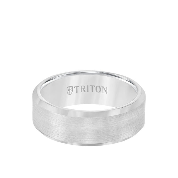 White Tungston Carbide 8mm Bevel Edge Band Size 10
