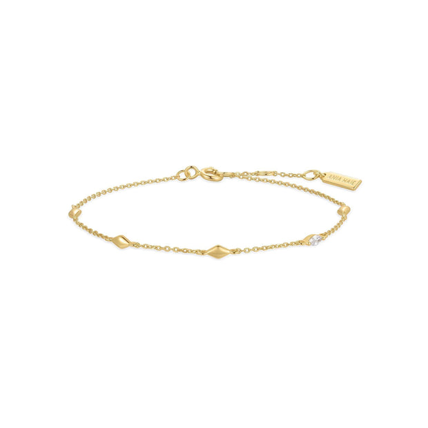 Sterling Silver Yellow Gold Plated CZ  Rhombus Station Bracelet