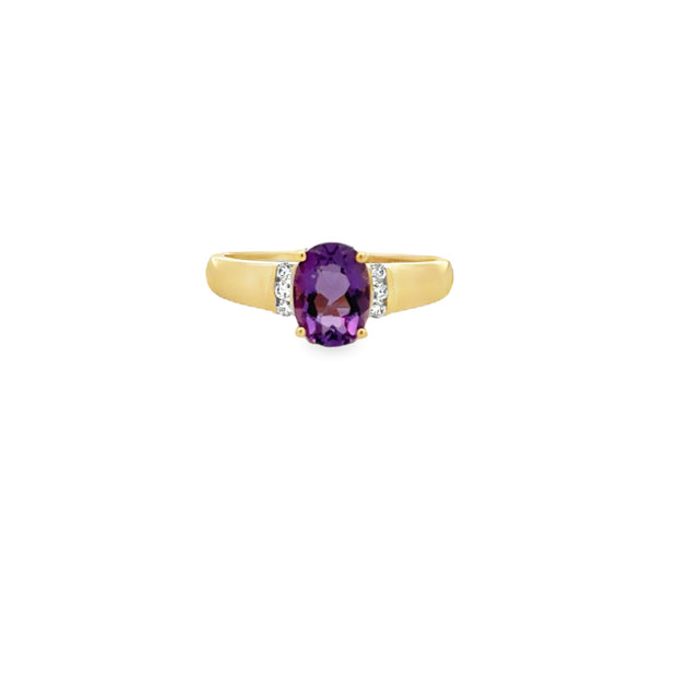 Lady's Yellow 14 Karat Amethyst Fashion Ring Size 7 With One = 1.22Ct