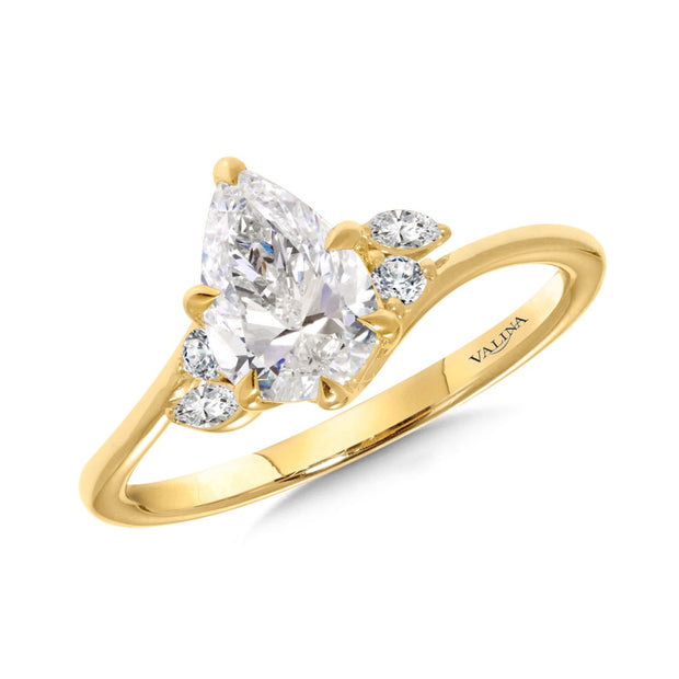 14kt Yellow Gold Ring With 2 Marquise and 2 Round Side Diamonds .14ct