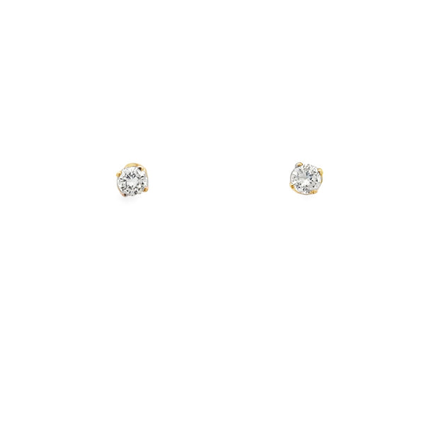 Vintage 14Kt Yellow Gold Earstuds Set With Two Natural Round Brilliant