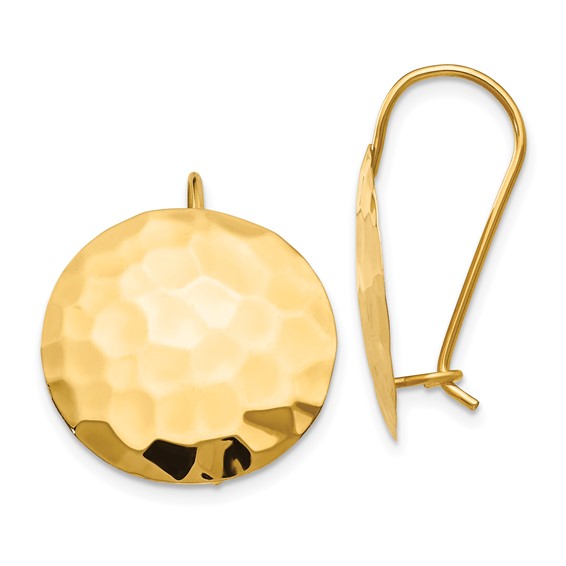 14Kt Yellow Gold Hammered Gold Disc Earrings.