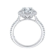 14K White Gold Round Diamond Halo Engagement Ring Mounting With 35 Dia