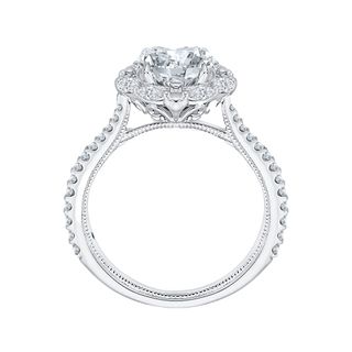 14K White Gold Round Diamond Halo Engagement Ring Mounting With 35 Dia