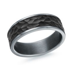 Grey Tantalum Band With Hammered Carbon Fiber Center Finish 7mm Size 1
