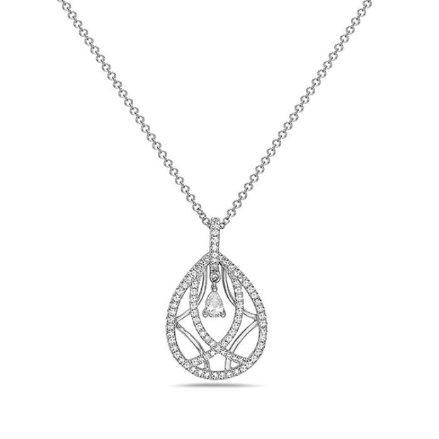 14Kt White Gold Cage Pendant With Dangling .09Ct Pear Shaped Diamond A