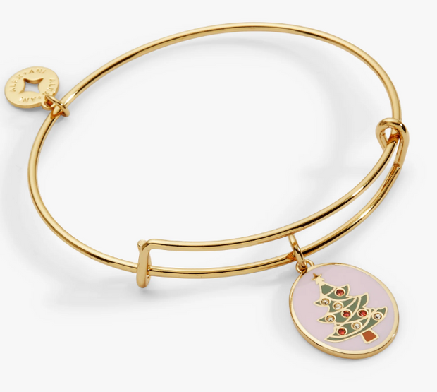 Yellow Tone "Have A Tree-Mendous Christmas" Sterling Silver Bangle