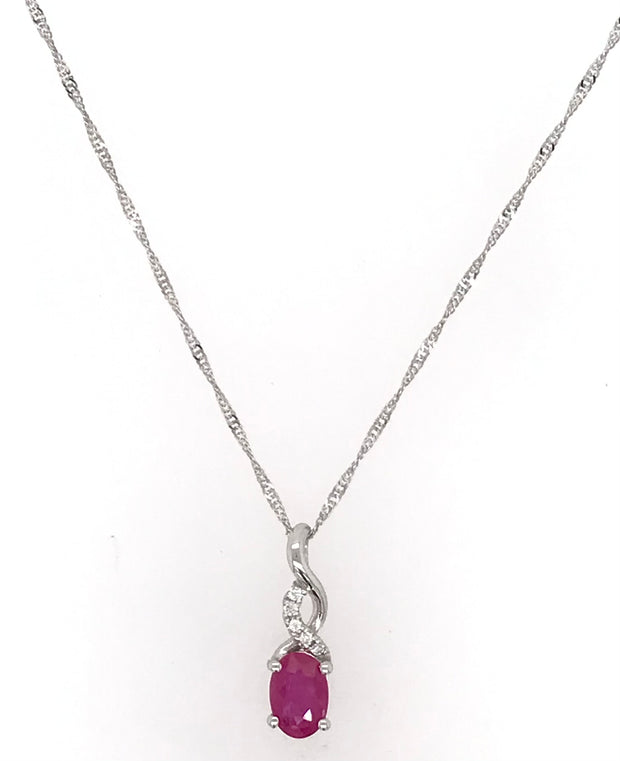 14kt White Gold Pendant With 1 Oval 4x6 Ruby .50ct and 5 Round Diamonds .02tdw GH SI2