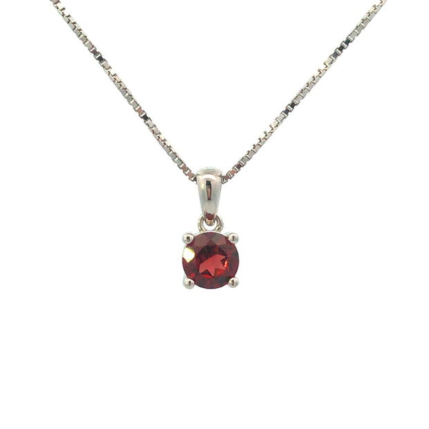 Sterling Silver Birthstone Round Genuine Garnet Pendant .61tw