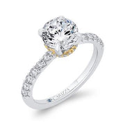 14K Two-Tone Gold Round Diamond Engagement Ring Mounting With 35 Diamo